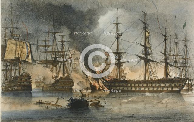 The Naval Battle of Navarino on 20 October 1827. Artist: Reinagle, George Philip (1802-1835)