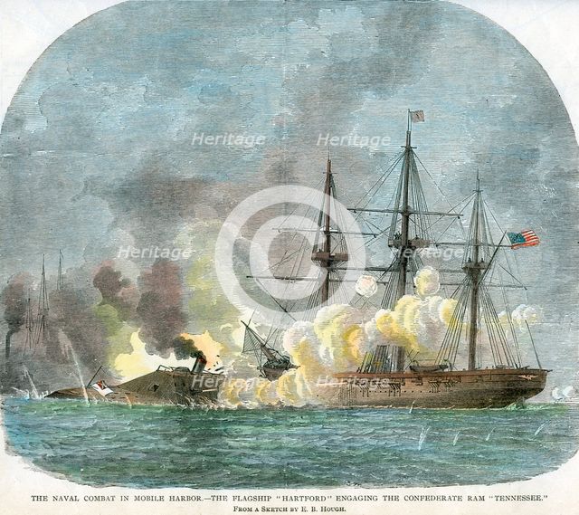 'The naval combat in Mobile Harbour', Alabama, American Civil War, 5 August 1864. Artist: Unknown