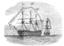 The Naval Review: the Pivot-Ships "Rodney" and "London" - drawn by E. Weedon, 1856. Creator: Unknown