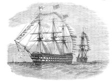 The Naval Review: the Pivot-Ships "Rodney" and "London" - drawn by E. Weedon, 1856. Creator: Unknown