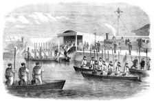 The Naval Review: the Queen and Royal Family embarking at Portsmouth - sketched by R. Landells, 1856 Creator: Unknown