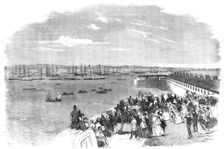 The Naval Review: the Queen's Yacht passing Fort Monckton - drawn by S. Read, 1856. Creator: Edmund Evans