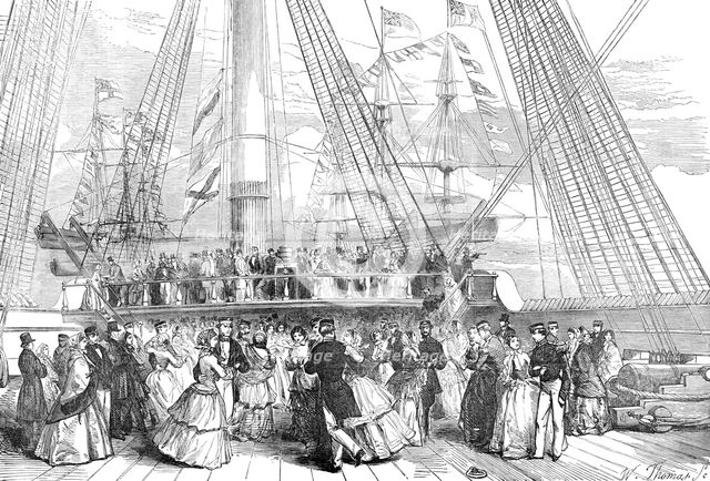 The Naval Review: Dance on Board H.M.S. "Caesar", 91, Capt. Robb - from a sketch by J. W. Carmichael Creator: W Thomas.