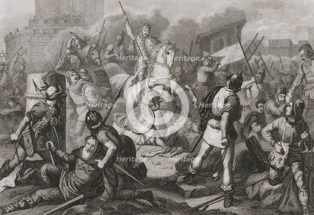 The Navarrese shake off the French yoke, Spain. Middle Ages, 1853. Creator: Antonio Roca Sallent.