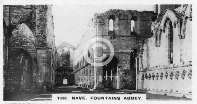 The Nave, Fountains Abbey, North Yorkshire, c1920s. Artist: Unknown