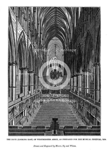 The nave (looking east) of Westminster Abbey,  (1843). Artist: Messrs Sly and Wilson