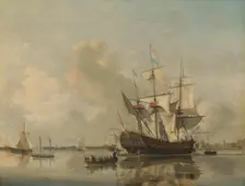The Navy's Frigate Rotterdam on the Maas off Rotterdam, 1807. Creator: Nicolaus Baur