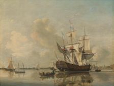 The Navy's Frigate Rotterdam on the Maas off Rotterdam, 1807. Creator: Nicolaus Baur