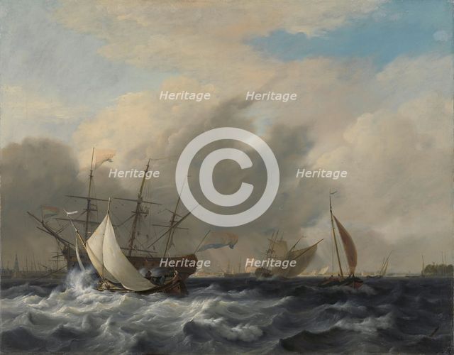 The Navy's Man-of-War 'Amsterdam'off the Westerlaag on Y at Amsterdam, 1807. Creator: Nicolaus Baur.