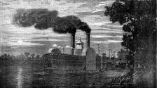 The Nebraska and Kansas Territory: Steamer passing Baton Rouge, Nebraska, 1856. Creator: Unknown