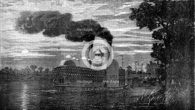 The Nebraska and Kansas Territory: Steamer passing Baton Rouge, Nebraska, 1856.  Creator: Unknown.