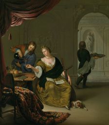 The Neglected Lute (A Lady with a Lute Taking Wine in a Rich Interior), 1705. Creator: Mieris, Willem van (1662-1747)