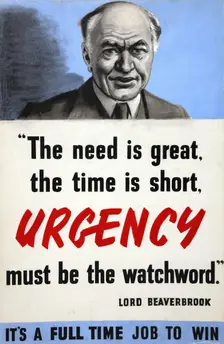 The need is great, the time is short. Urgency must be... WWII poster, between 1939 and 1946. Creators: Central Office of Information, Harold Forster