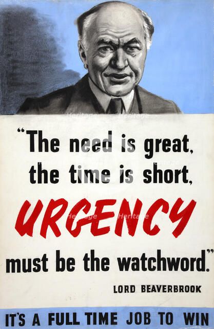 'The need is great, the time is short. Urgency must be...', WWII poster, between 1939 and 1946. Creators: Central Office of Information, Harold Forster.