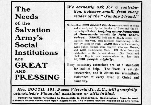 'The Needs of the Salvation Army's Social Institutions are Great and Pressing'', 1901. Artist: Unknown.