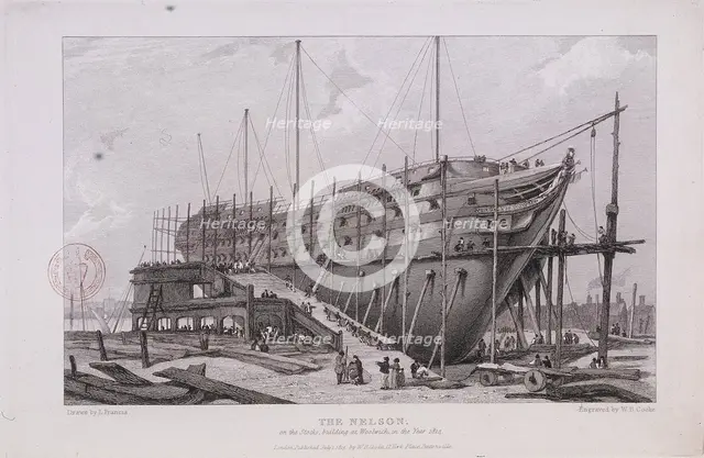 The 'Nelson' at the Royal Dockyard, Woolwich, London, 1815. Artist: William Bernard Cooke