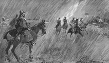 'The Newmarket October Meeting -- Racing in Wind and Rain; rain on the Course 1891. Creator: Unknown