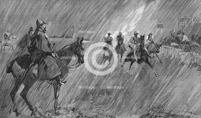 ''The Newmarket October Meeting -- Racing in Wind and Rain; rain on the Course', 1891. Creator: Unknown.