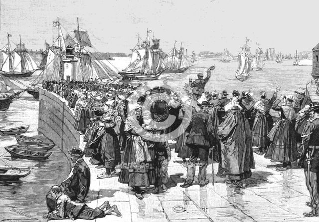 ''The Newfoundland Cod Fishery; The Fishing-Fleet Leaving for the Banks', 1891. Creator: Unknown.