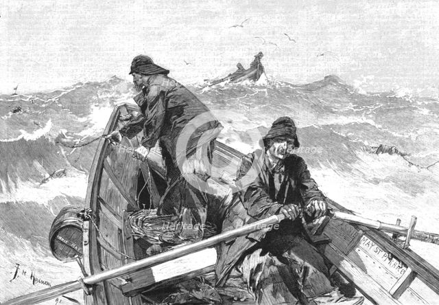 ''The Newfoundland Cod Fishery; Fishing for Cod from a Doris or Flat-Bottomed Boat', 1891. Creator: Unknown.