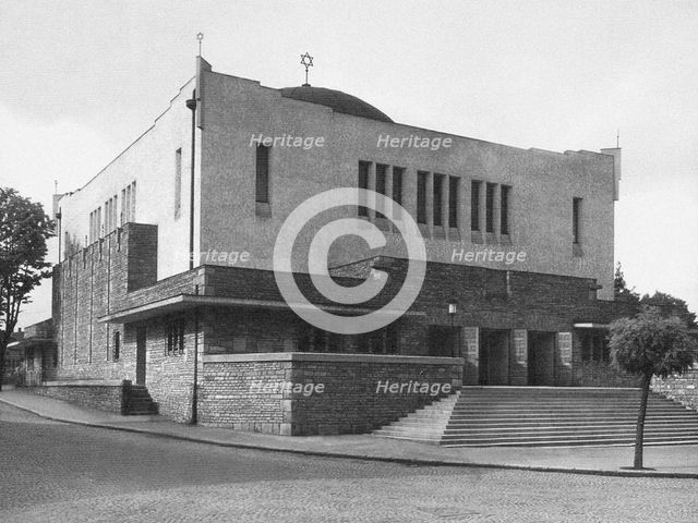 The newly built of Neolog synagogue in Zilina (Slovakia), designed by Peter Behrens in 1928. Artist: Anonymous  