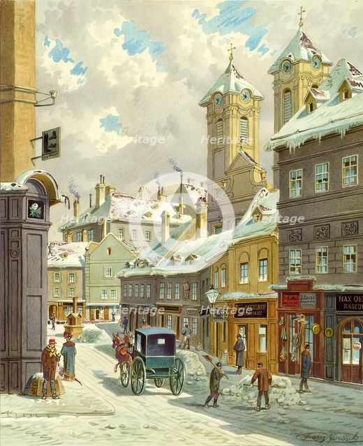 The Neustiftgasse in Vienna with the Ulrichskirche, undated. Creator: Franz Gerasch.