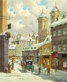 The Neustiftgasse in Vienna with the Ulrichskirche, undated. Creator: Franz Gerasch