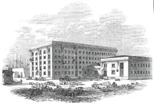 The new tea warehouses, London Docks, 1845. Creator: Unknown
