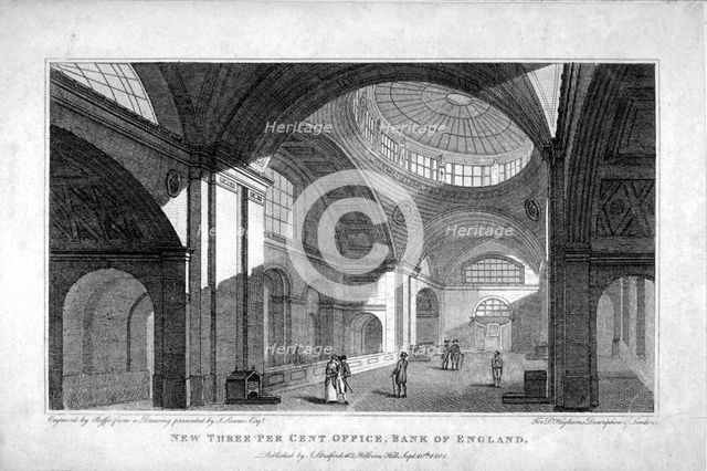 The New Three Percent Office at the Bank of England, City of London, 1808. Artist: Robert Cabbel Roffe