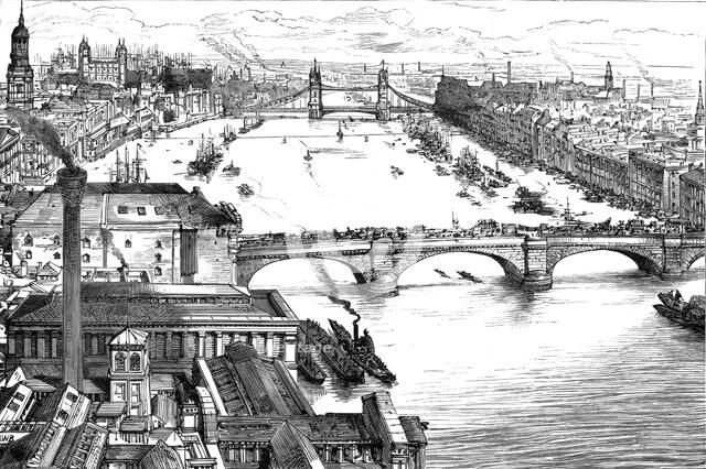 'The New Tower Bridge, birds eye view', 1886.  Creator: Unknown.