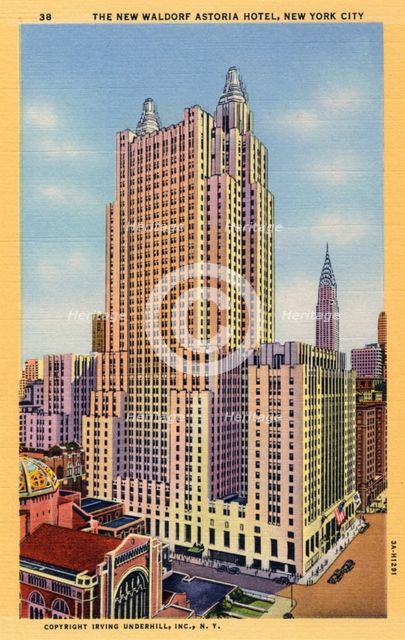 The New Waldorf Astoria Hotel, New York City, New York, USA, 1933. Artist: Unknown