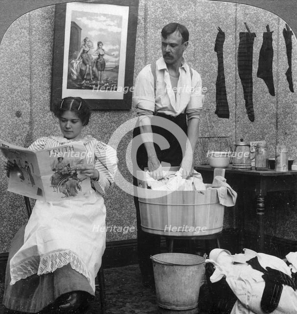 'The New Woman, Wash Day'.Artist: American Stereoscopic Company