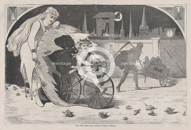 The New Year - 1869 - Drawn by Winslow Homer (Harper's Weekly, Vol. VIII), January 9, 1869. Creator: Unknown.