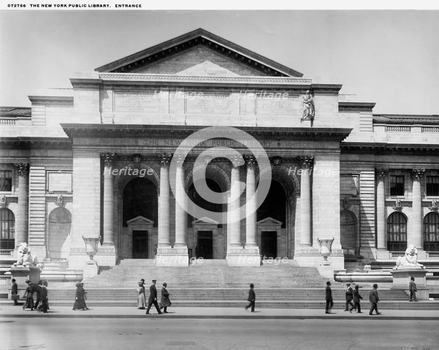 The New York Public Library, entrance, c.between 1910 and 1920. Creator: William H. Jackson.