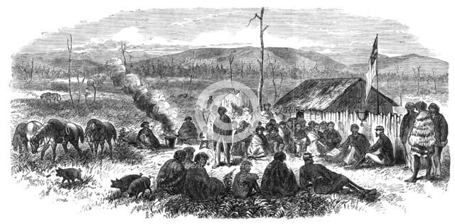 The New Zealand Chief, William Thompson, negotiating with Brigadier-General Carey, 1865. Creator: Unknown.