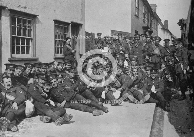 'The New Army in training: A rest by the roadside', 1915. Artist: Unknown.