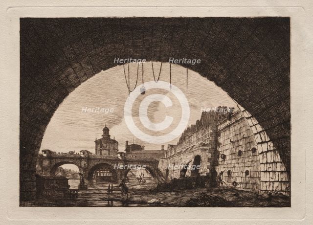 The New Bridge and the Samaritaine seen from under the First Arch..., 1855. Creator: Charles Meryon (French, 1821-1868).