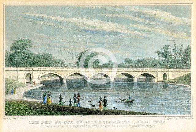 The New Bridge over the Serpentine, Hyde Park, London, 1827.Artist: MS Barenger