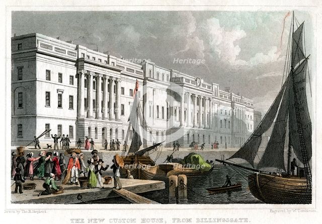 The new Custom House, from Billingsgate, City of London, c1830.Artist: William Tombleson