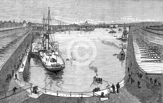 The new dock from the hotel at Holyhead, 1880. Creator: Unknown.