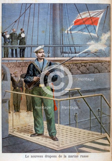 The new flag of the Russian navy, 1898. Artist: Henri Meyer