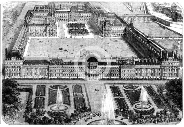 The New Gardens and Palace of the Tuileries, and the New and Old Louvre, 1858. Creator: Unknown.