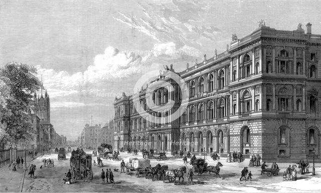 The new Home and Colonial offices, Parliament Street, Westminster, London, 1875. Artist: Unknown
