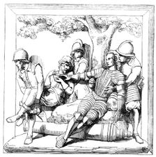 The New Houses of Parliament - Bas-reliefs in the Prince's Chamber - the Death of Sir..., 1857. Creator: Unknown