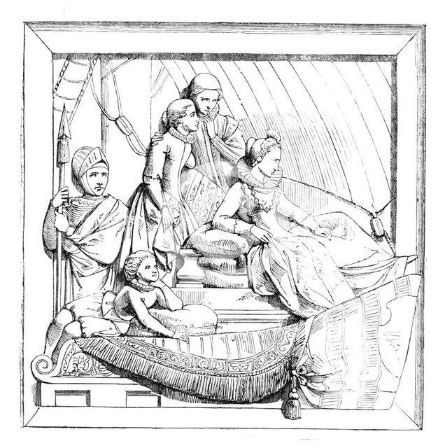 The New Houses of Parliament - Bas-reliefs in the Prince's Chamber - Mary Queen of Scots..., 1857. Creator: Unknown.