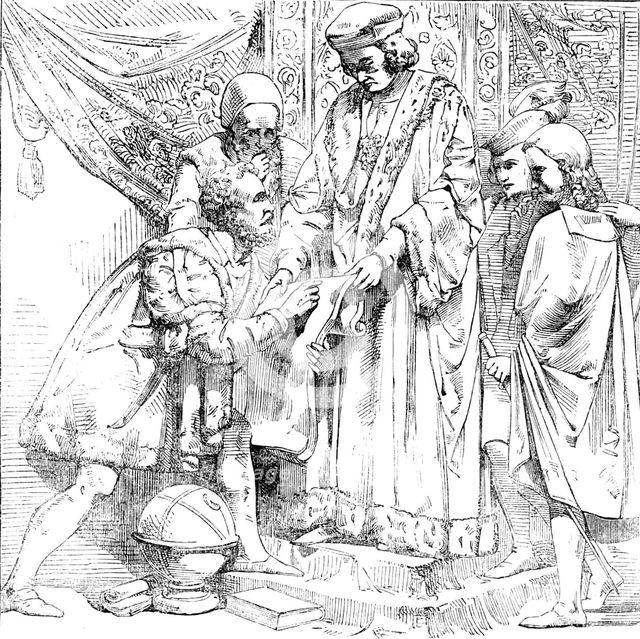 The New Houses of Parliament - Sebastian Cabot before Henry VII, 1854. Creator: Unknown.