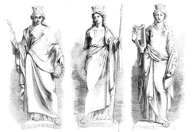 The New Inland Revenue Office - Statues just placed on the New Front of Somerset House, 1857. Creator: Unknown.