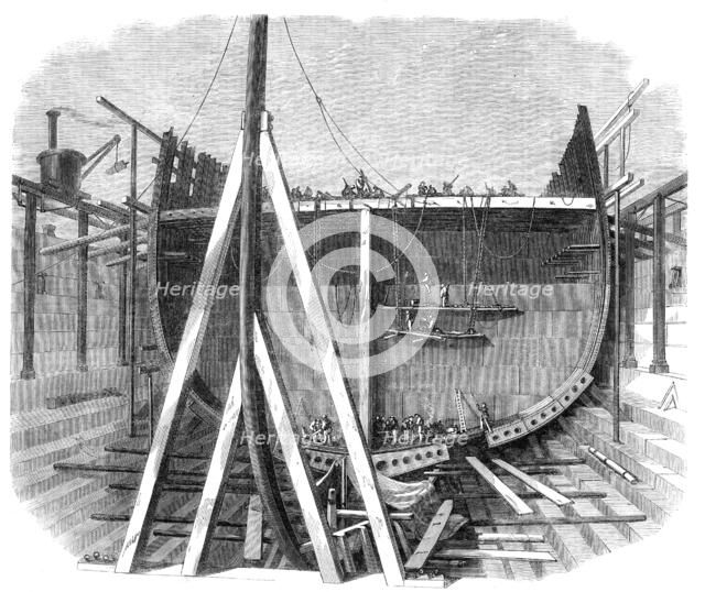 The new iron-clad fleet: framing of Her Majesty's steam-frigate Achilles, 50 guns, 1862. Creator: Unknown.