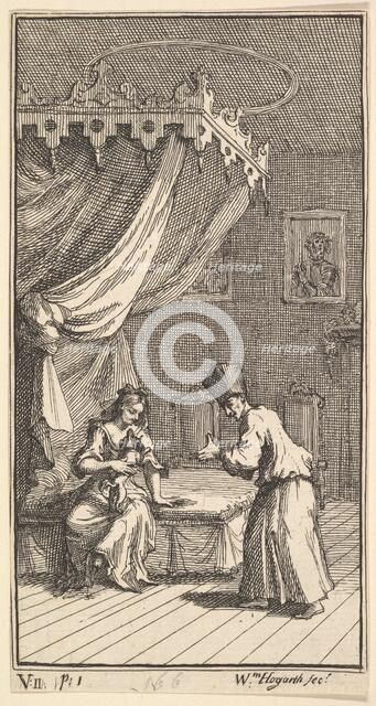 The New Metamorphosis, Plate 5: Fantasio, Transformed into a Lapdog, in the with Donna The..., 1724. Creator: William Hogarth.