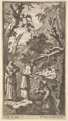 The New Metamorphosis, Plate 7: The Cardinal, a Hermit and Donna Angela Holding Fantasio, 1724. Creator: William Hogarth